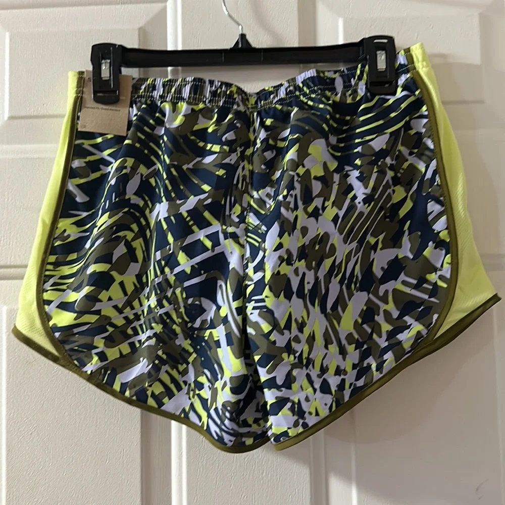 Nike DRI-FIT Tempo Running Shorts: GREEN/PURPLE PRINT: NWT: SIZE XL